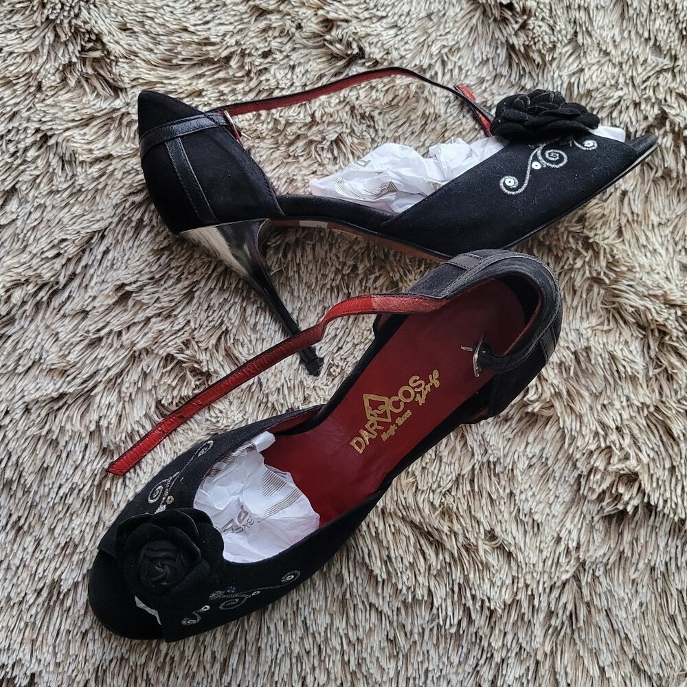 Black Heels with Floral Detail